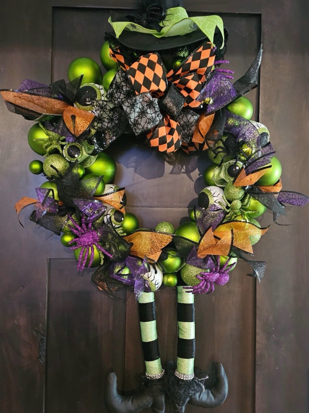 halloween witch wreath oversized eyeball spider legs front door decor
